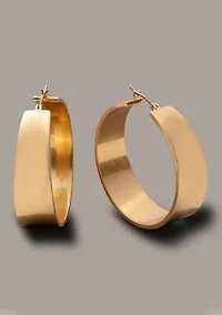 Large Flat Gold Tone Hoop Earrings