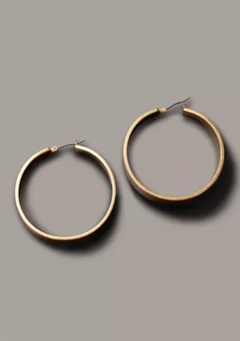 Large Flat Gold Tone Hoop Earrings