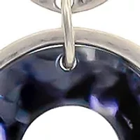 Silver Tone Double Drop Orbital Pendant Necklace with Blue Lucite and Neck Wire