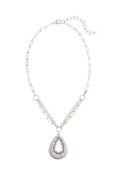 Silver Tone Chain Link Pendant Necklace