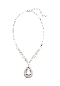 Silver Tone Chain Link Pendant Necklace