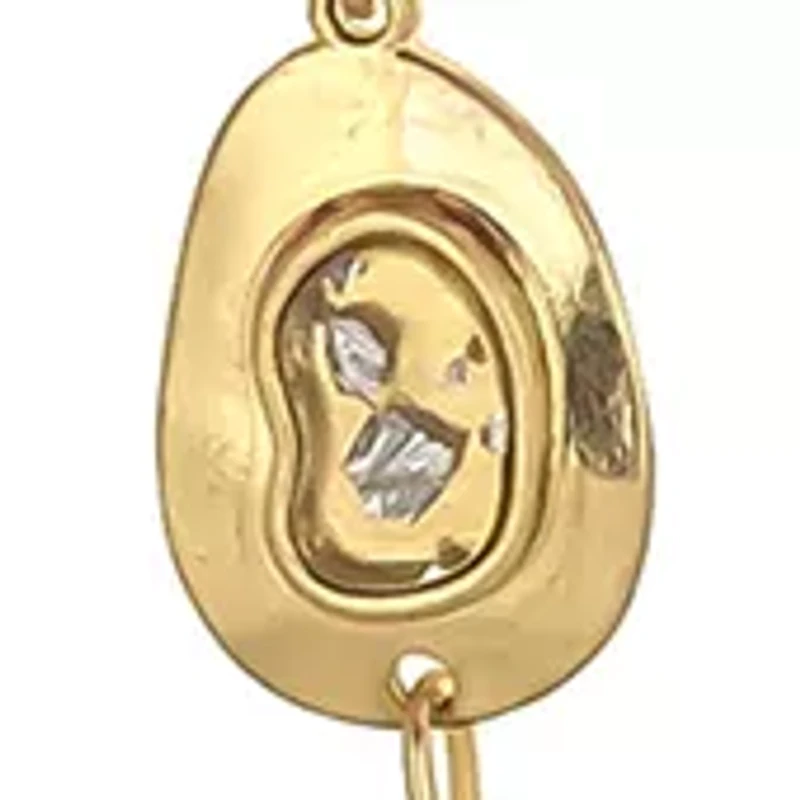 Gold Tone, 36" + 3" Extender Long Chain Link Necklace With  Organic Fleck Stations
