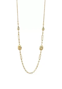 Gold Tone, 36" + 3" Extender Long Chain Link Necklace With  Organic Fleck Stations