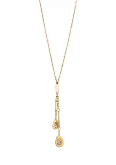 Gold Tone 30" Long Double Tassel Oval Pendant Necklace