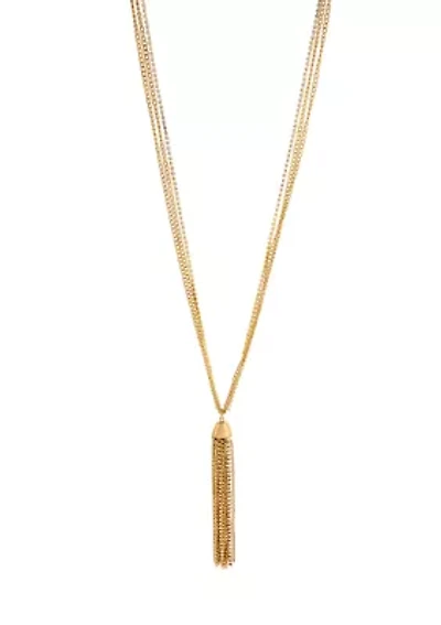 Gold Tone Long Chain Tassel Necklace 