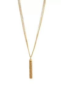 Gold Tone Long Chain Tassel Necklace 