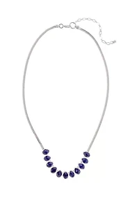 Silver Tone 16''+ 3'' Extender Frontal Necklace of Organic Blue Stone Sliders on Chain 