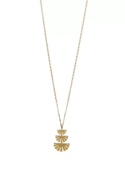 Gold Tone 32'' Triple Graduated Fan Pendant On Chain Necklace