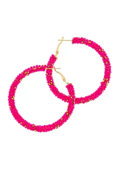 Gold Tone Seed Bead Hoop Earrings