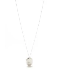 Silver-Tone Casual Metal Stone Disc Pendant Necklace
