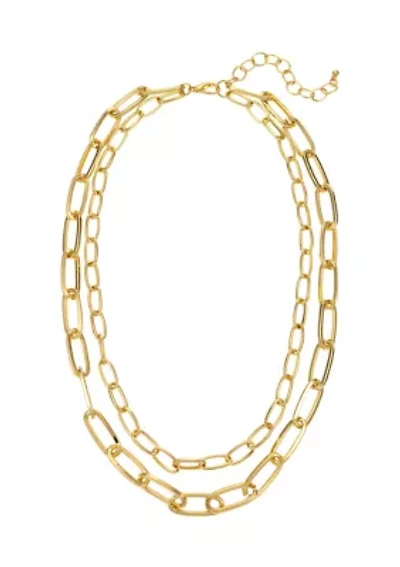Two Row Short Chain Link Necklace in Gold Tone Metal