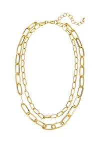 Two Row Short Chain Link Necklace in Gold Tone Metal