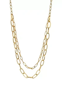Silver Tone Nested Long 2 Row Chain Link Necklace