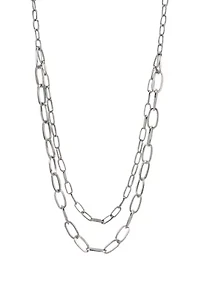 Silver Tone Nested Long 2 Row Chain Link Necklace