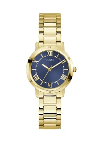 Gold Tone Blue Face Analog Watch