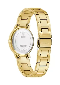 Gold Tone Blue Face Analog Watch