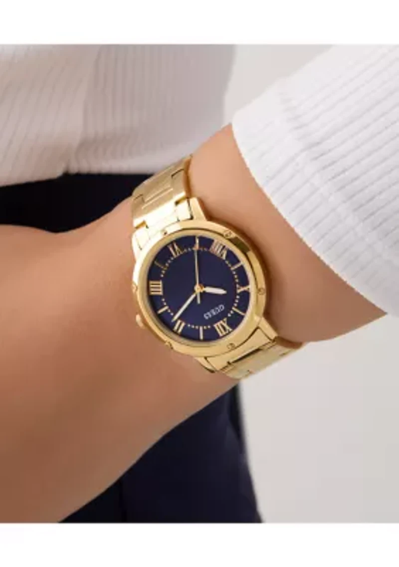 Gold Tone Blue Face Analog Watch