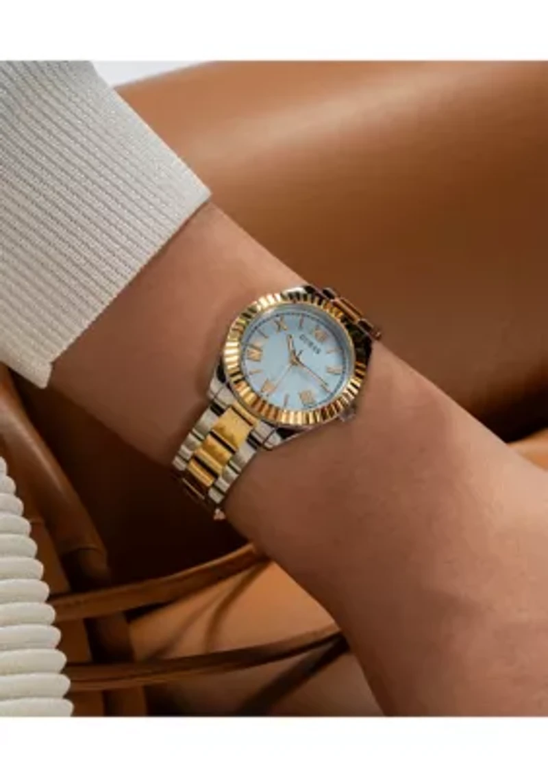 Two Tone Slim Blue Dial Watch