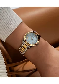 Two Tone Slim Blue Dial Watch