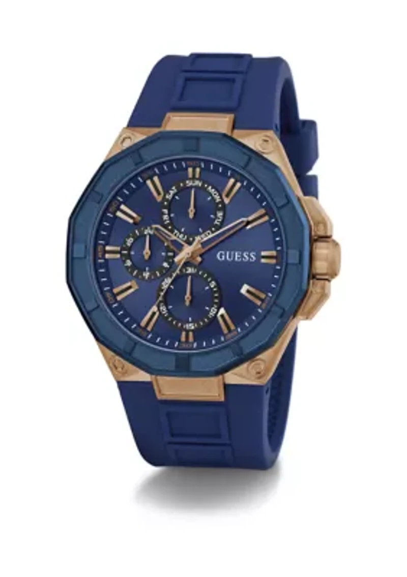 Blue Rose Gold Tone Multifunction Watch