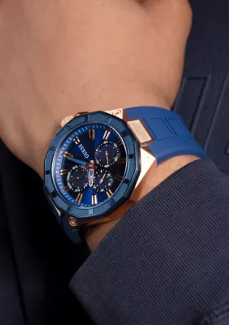 Blue Rose Gold Tone Multifunction Watch