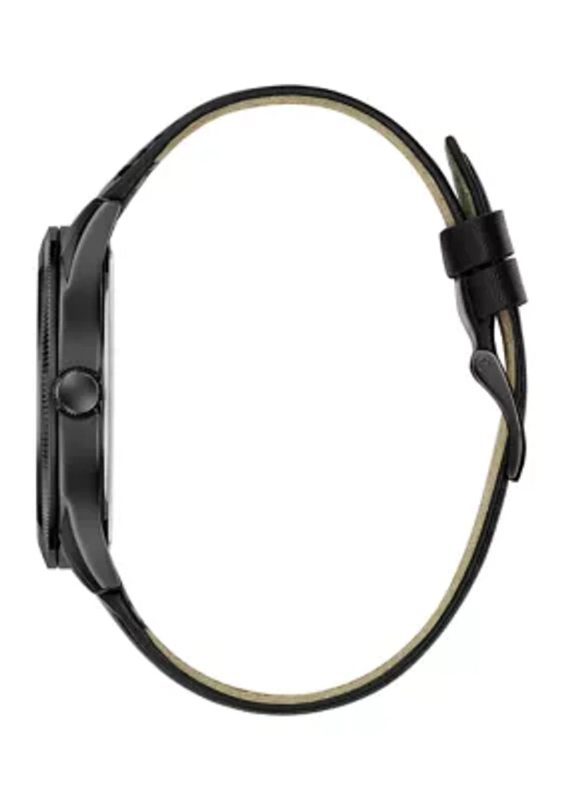 Black Leather Strap Analog Watch