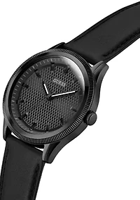 Black Leather Strap Analog Watch