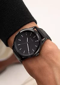 Black Leather Strap Analog Watch