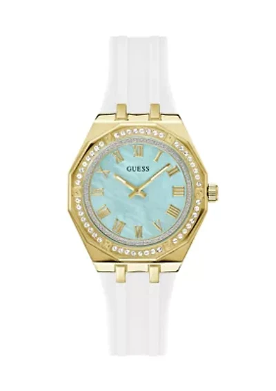 Gold Tone White Rubber Band Analog Watch