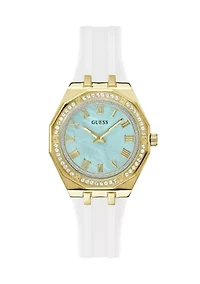 Gold Tone White Rubber Band Analog Watch