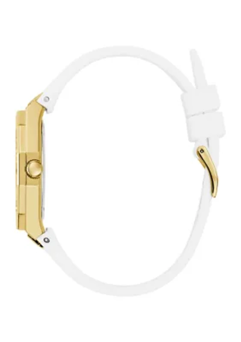 Gold Tone White Rubber Band Analog Watch