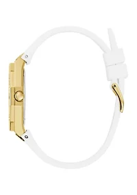 Gold Tone White Rubber Band Analog Watch