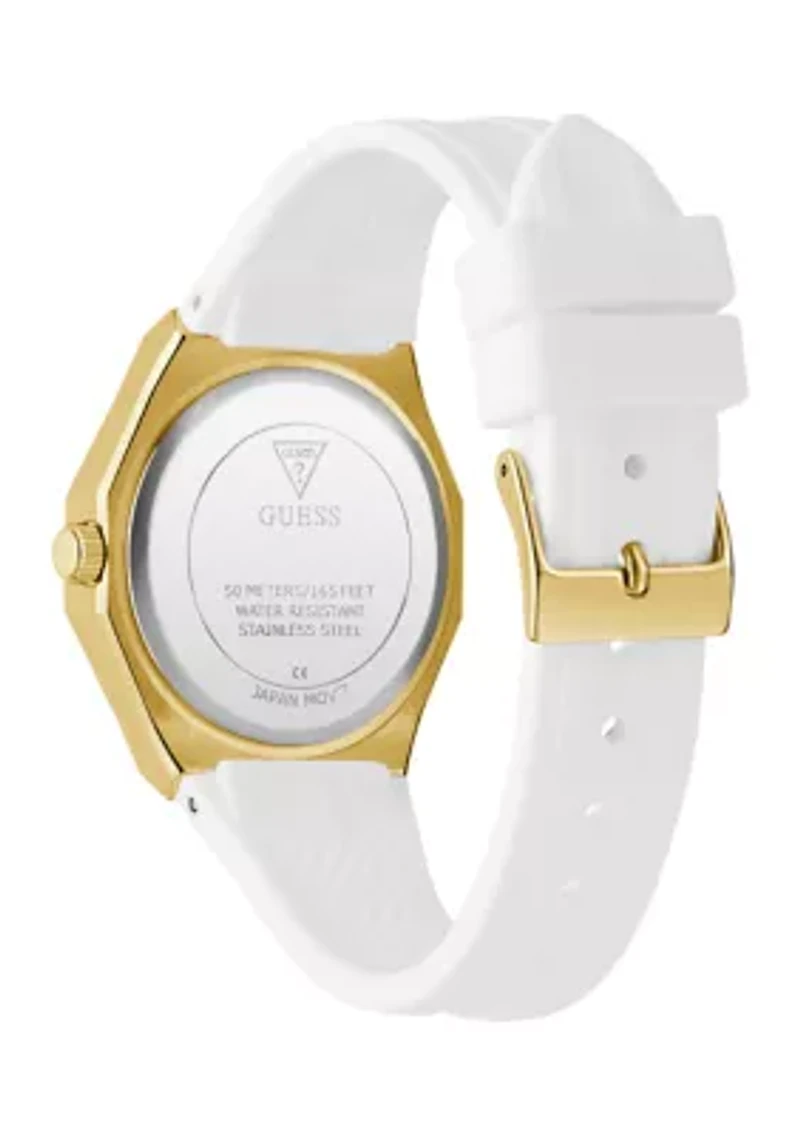 Gold Tone White Rubber Band Analog Watch