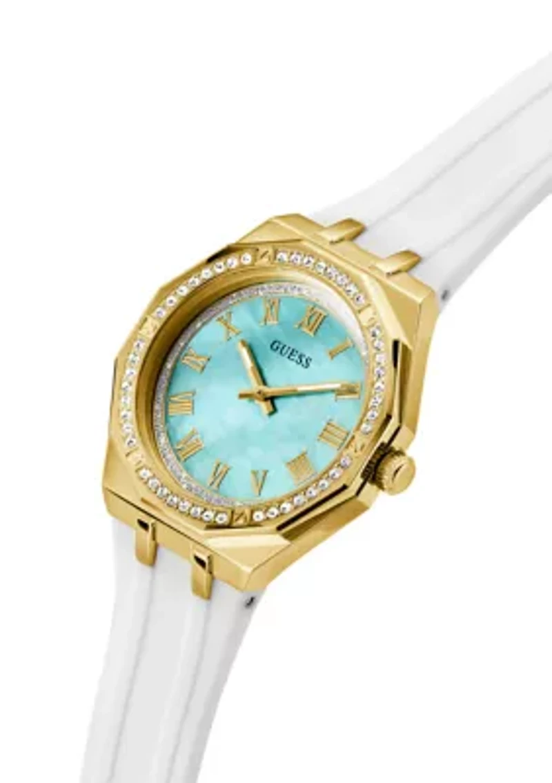 Gold Tone White Rubber Band Analog Watch