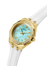 Gold Tone White Rubber Band Analog Watch