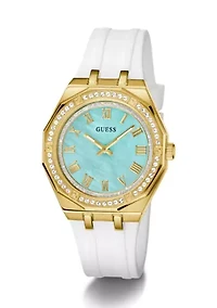 Gold Tone White Rubber Band Analog Watch