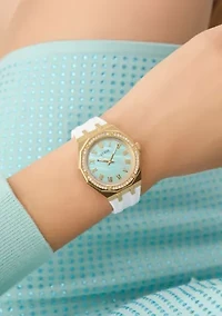 Gold Tone White Rubber Band Analog Watch