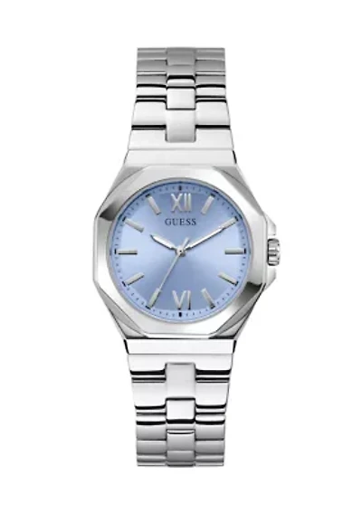 Silver Tone Blue Face Analog Watch