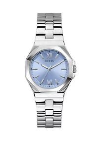 Silver Tone Blue Face Analog Watch