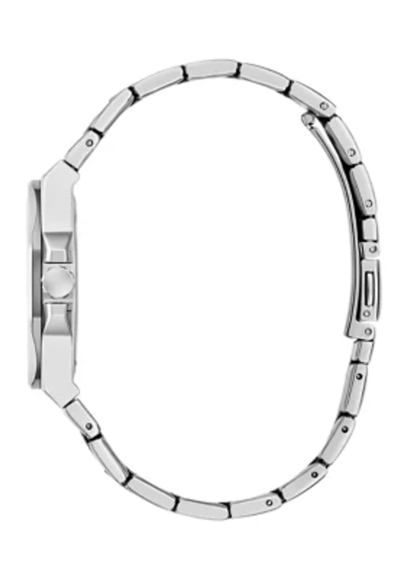 Silver Tone Blue Face Analog Watch