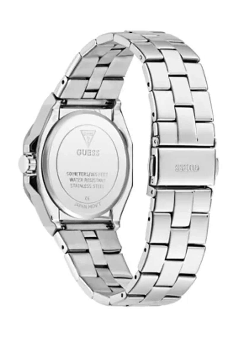 Silver Tone Blue Face Analog Watch