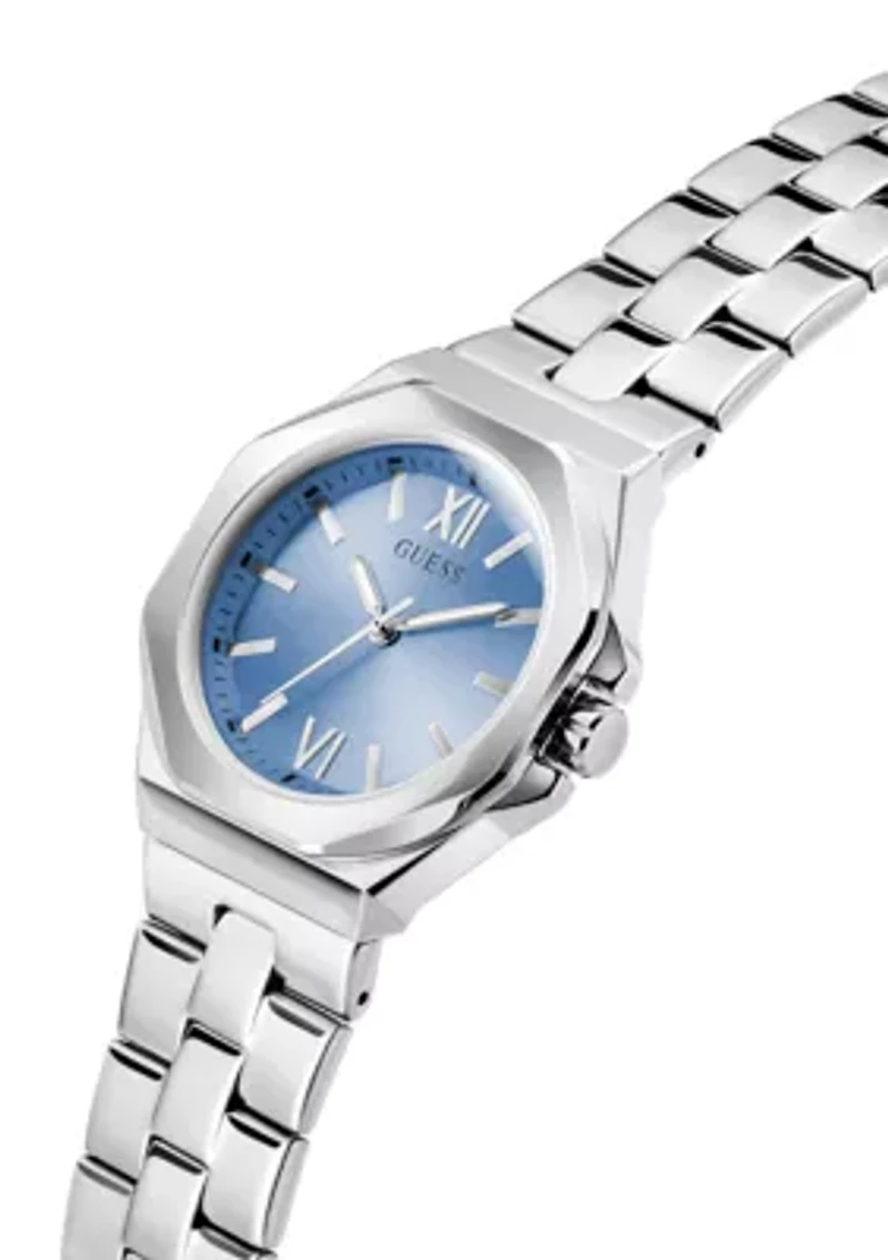 Silver Tone Blue Face Analog Watch