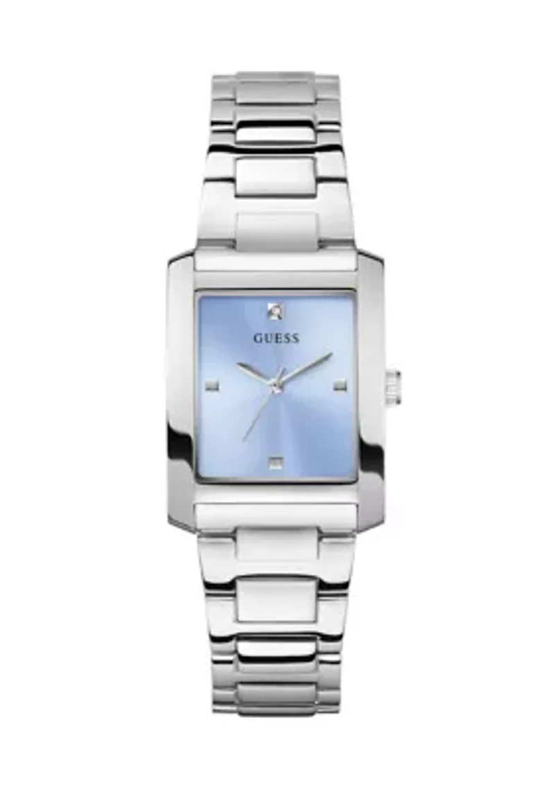Silver Tone Blue Rectangle Face Watch