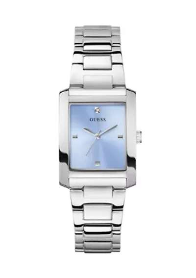 Silver Tone Blue Rectangle Face Watch