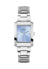 Silver Tone Blue Rectangle Face Watch
