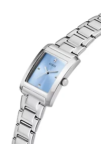 Silver Tone Blue Rectangle Face Watch