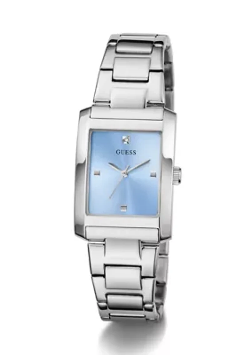 Silver Tone Blue Rectangle Face Watch