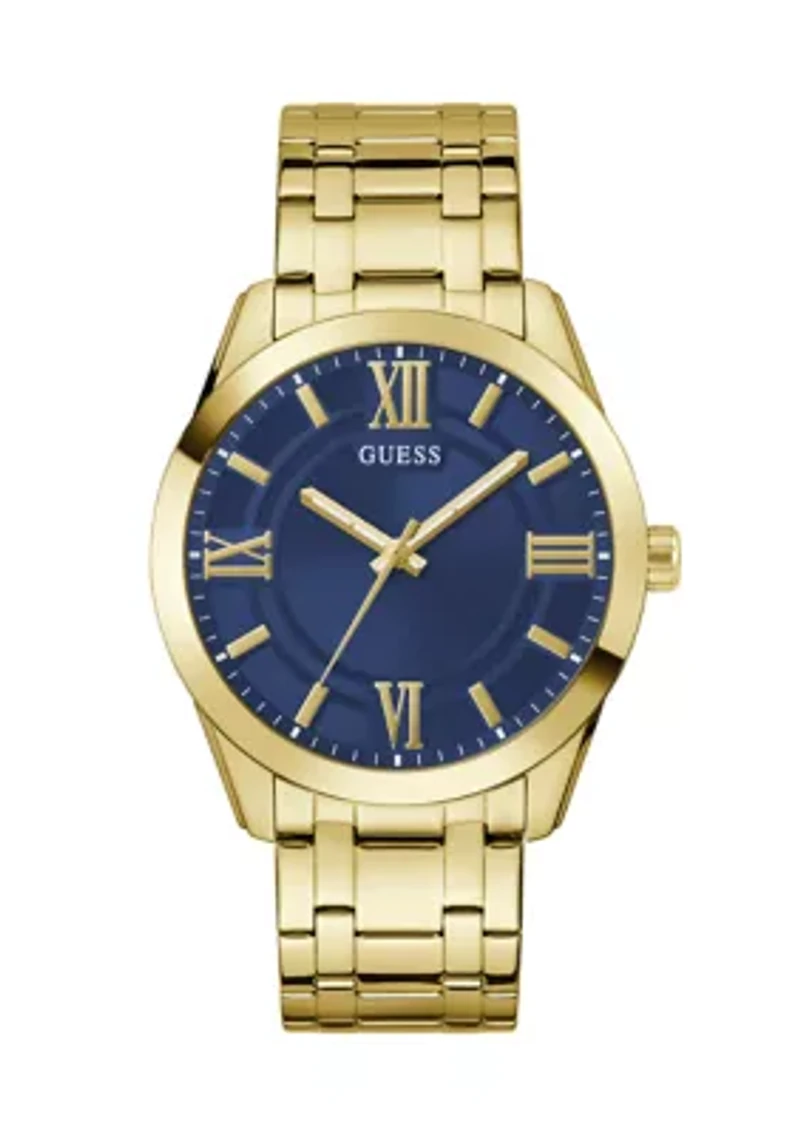 Gold Tone Blue Face Analog Watch