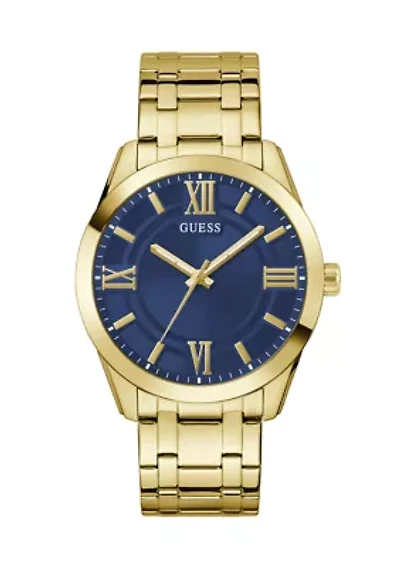 Gold Tone Blue Face Analog Watch