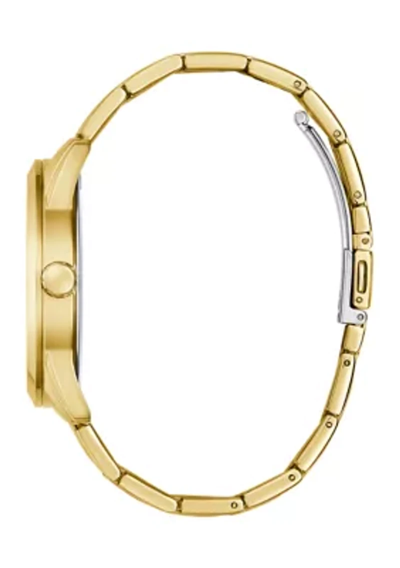 Gold Tone Blue Face Analog Watch